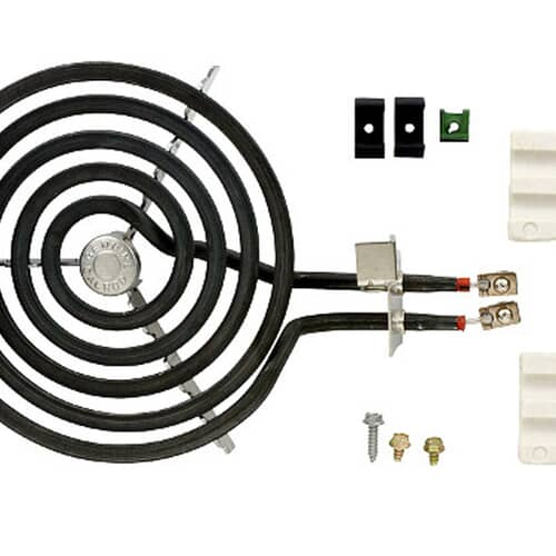 Close-up view of the GE WB30X359 6-inch stove burner coil showing the heating element connection points.