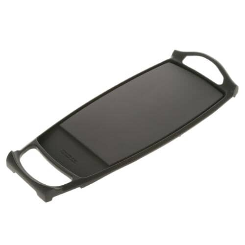 Angled view of the griddle top with handles.