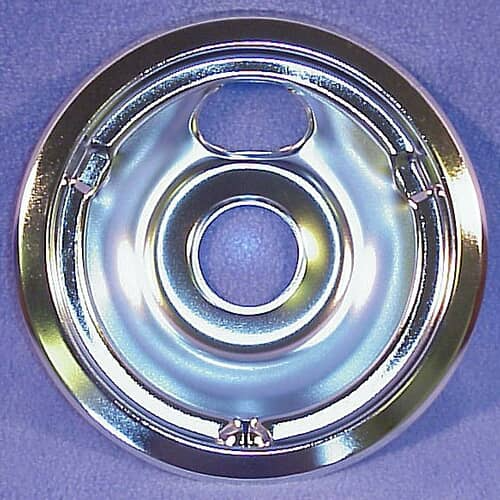 Top-down view of the 6-inch chrome burner bowl, showing the slot and center opening.