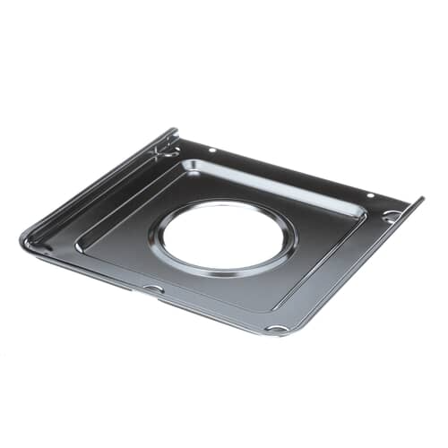 Angled view of the single square chrome drip pan.