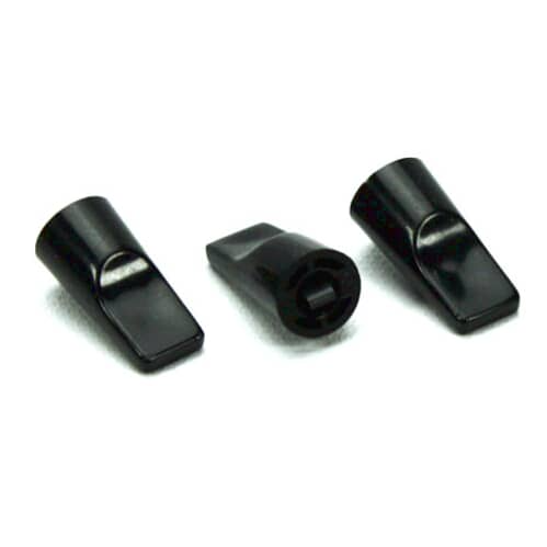 Side profile of one of the small black timer knobs.