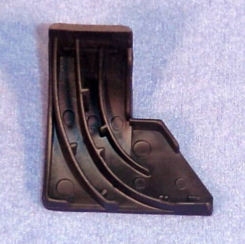 Side view of the GE WD8X228 dishwasher left-hand corner baffle showing internal ribbing.