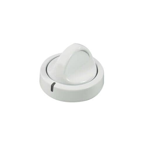 Side profile of the white control knob assembly illustrating the handle depth and base.