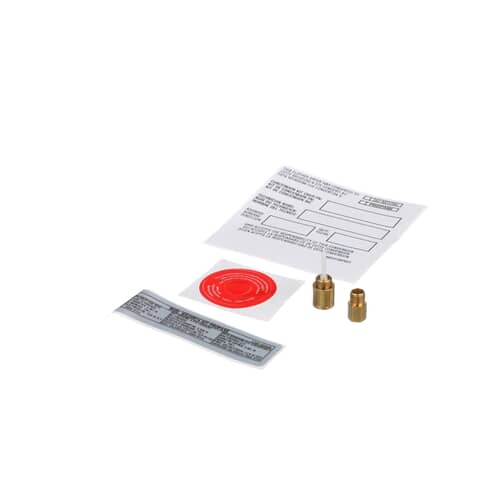 Close-up of the installation instruction sheet and the red warning sticker included in the kit