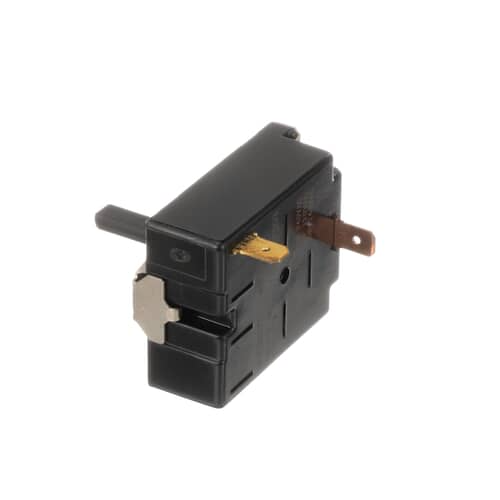 Side view of the black-bodied GE rotary switch highlighting the spade terminals