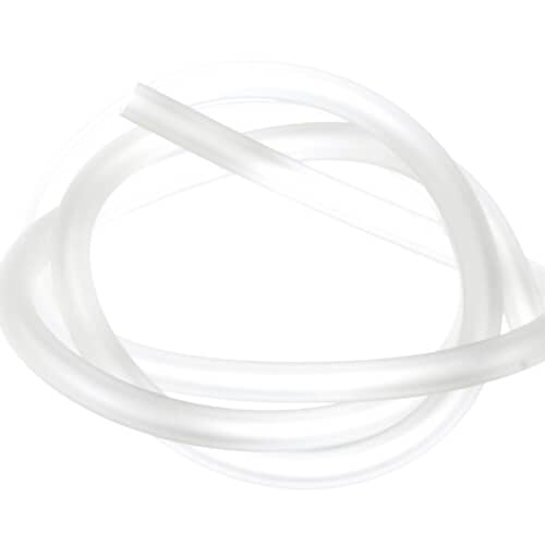Coiled view of the translucent GE WH41X365 washer hose