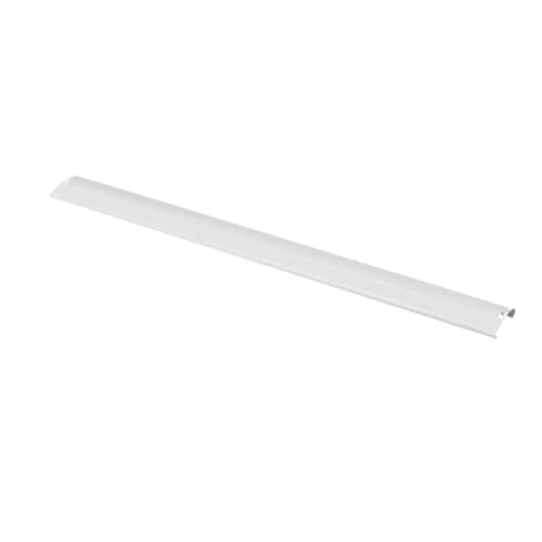 An angled view of the white GE WR17X3691 door shelf bar.