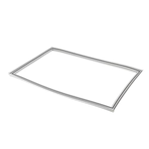 Angled view of the rectangular freezer gasket showing the white outer frame and the darker inner magnetic seal section.