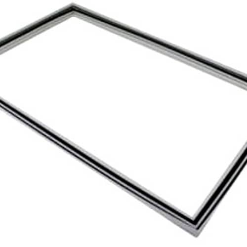 Top-down view of the white freezer gasket showing the rectangular shape and folded corner detail.