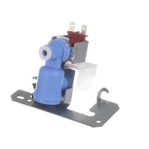 Side view of the valve showing the solenoid section (red cap visible) and the electrical spade connectors.
