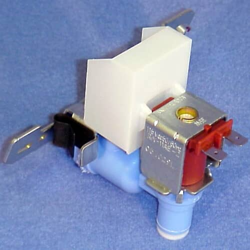 Angled view showing the entire assembly including the white plastic guard piece against a blue background.
