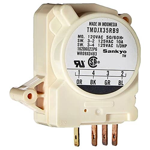 A black-bodied version of the GE WR9X483 defrost timer, an alternate appearance.