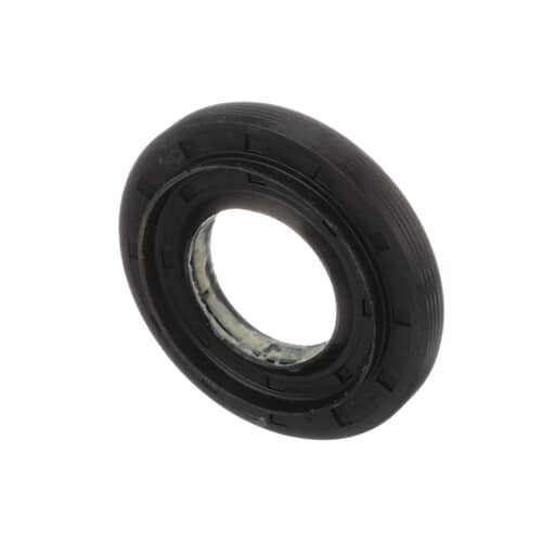 Angled side view of the black LG shaft seal showing the sealing lip and outer flange