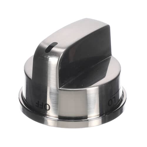 Side-angled view of the LG stainless steel range knob.