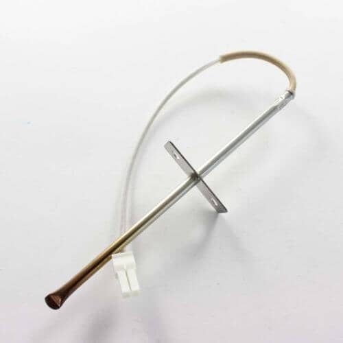 Oven temperature sensor with wire and bracket.