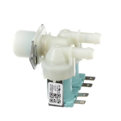 Samsung DC62-30312J washer inlet valve with light blue plastic body and two solenoids