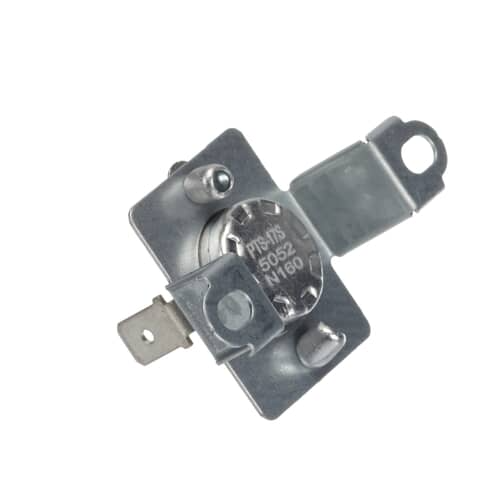 Close-up of the metal bracket housing a thermostat with visible markings (PTS-17S N160).