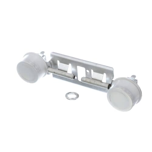 Two white ceramic stove burner electrodes.