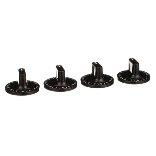 Whirlpool 12200035 Electric Range Surface Burner Knob Kit (4-Pack) in black.