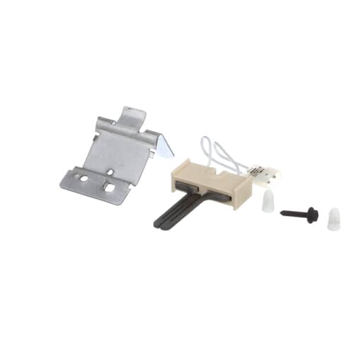 Close-up of the 279311 flat igniter and mounting bracket from the gas dryer kit.