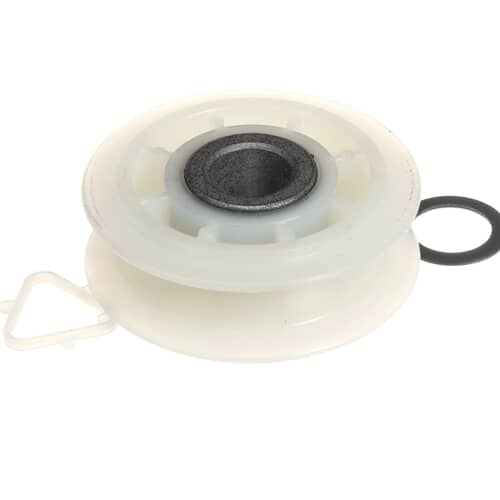 Whirlpool 279640 dryer idler pulley wheel with internal bearing and retaining rings.