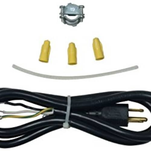 Complete Whirlpool 4317824 dishwasher power cord kit components including cord, wire nuts, and clamp