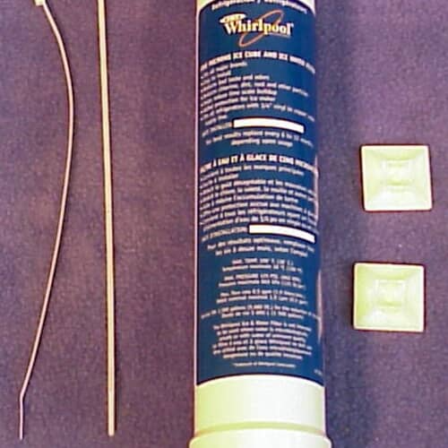 Whirlpool 4378411RB in-line filter kit with zip ties and mounting pads.