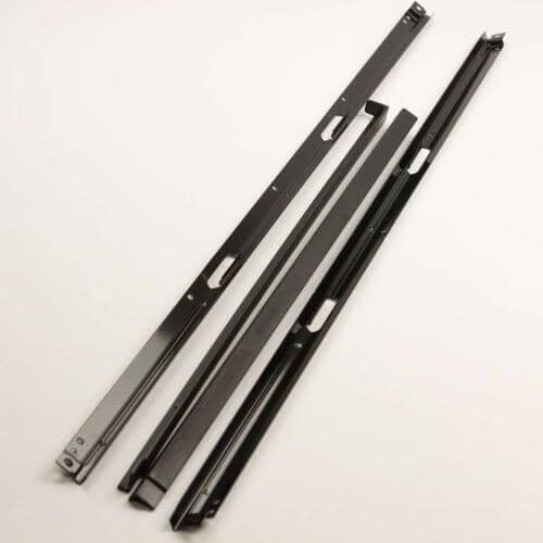 Whirlpool 8184858 Range Oven Door Trim Kit, showing the three long black metal pieces (two sides, one bottom).