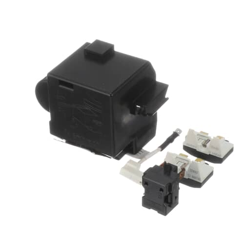 Whirlpool 8201769 Refrigerator Compressor Start Device Kit with relay, overload, and housing.