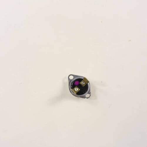 Close-up of the Whirlpool WP53-1182 Thermal Fuse, showing the metal terminals and the compact design of this crucial component that helps prevent overheating in dryers and other appliances.
