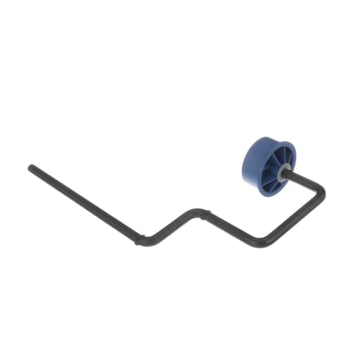 Close-up view of the Whirlpool WP53-2287 Idler Assembly, showing the metal housing and the plastic wheel used to control the tension of the drive belt during the spin cycle.