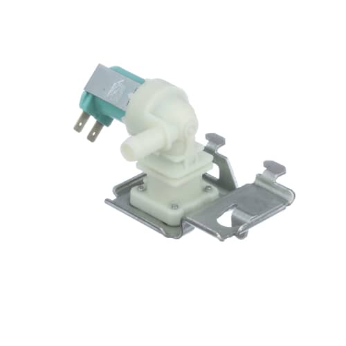 Side profile of the Whirlpool WP8531669 water inlet valve, highlighting the metal mounting bracket and electrical terminals.